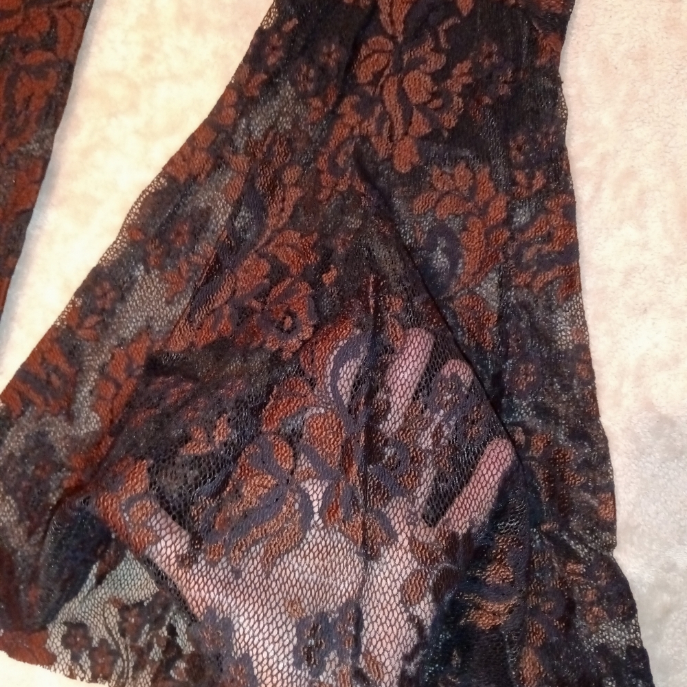 Vintage Casadei Set  Black  Brown Lace Off-Shoulder Top & Flared Pants Sz S - Picture 7 of 15